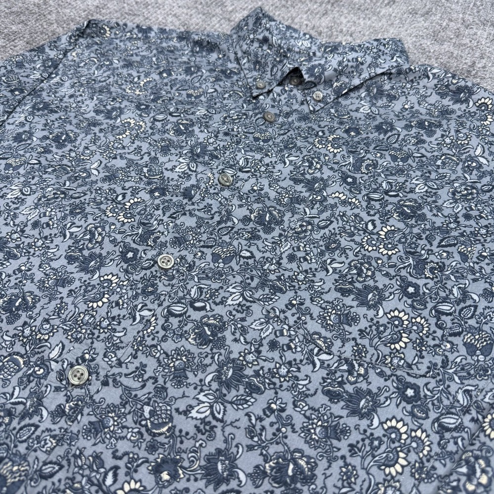 John Varvatos Shirt Mens XL Blue All Over Floral Print Long Sleeve Button Down